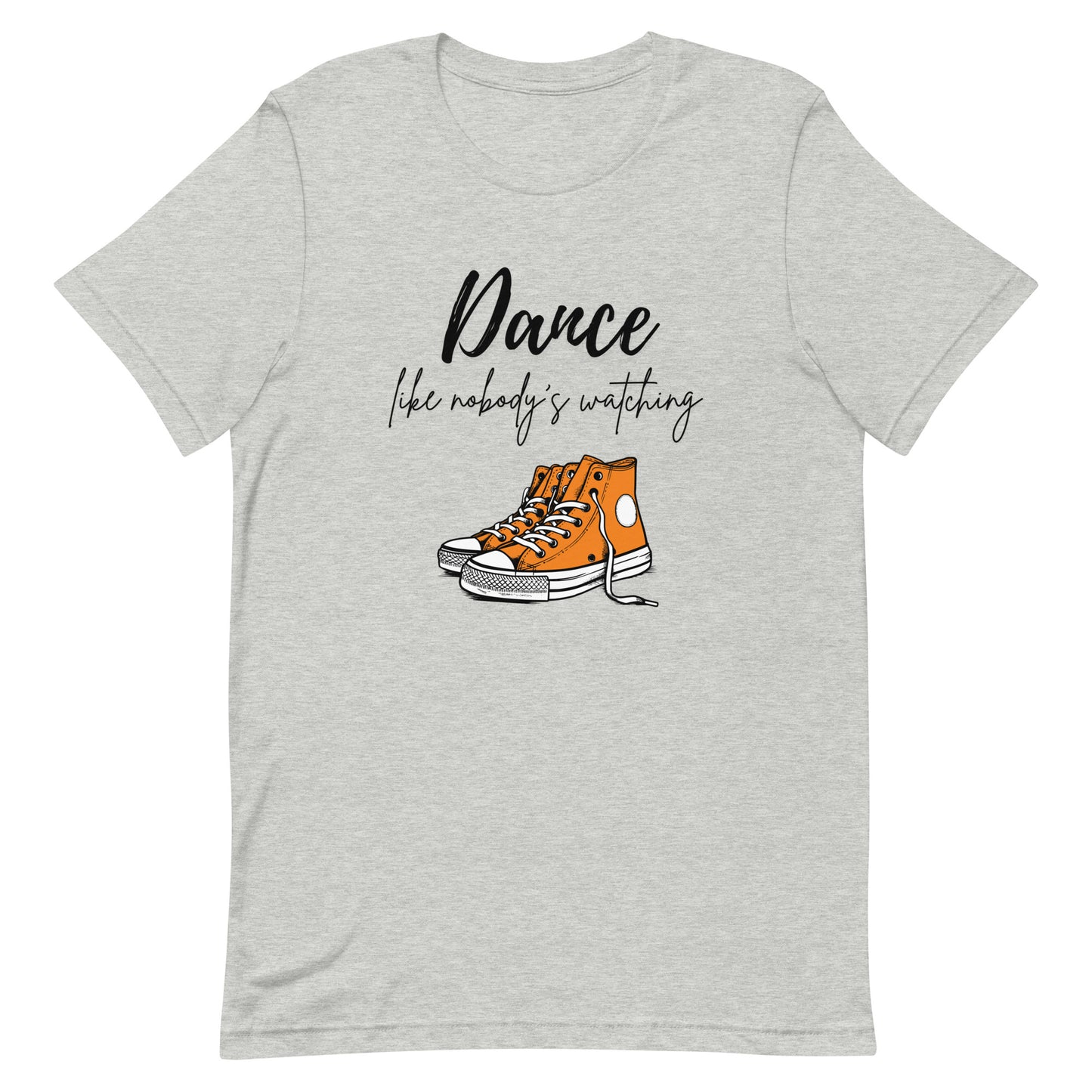 Athletic heather unisex dance t-shirt with the phrase “Dance Like Nobody’s Watching”. A carefree and uplifting design for those who dance freely and unapologetically.