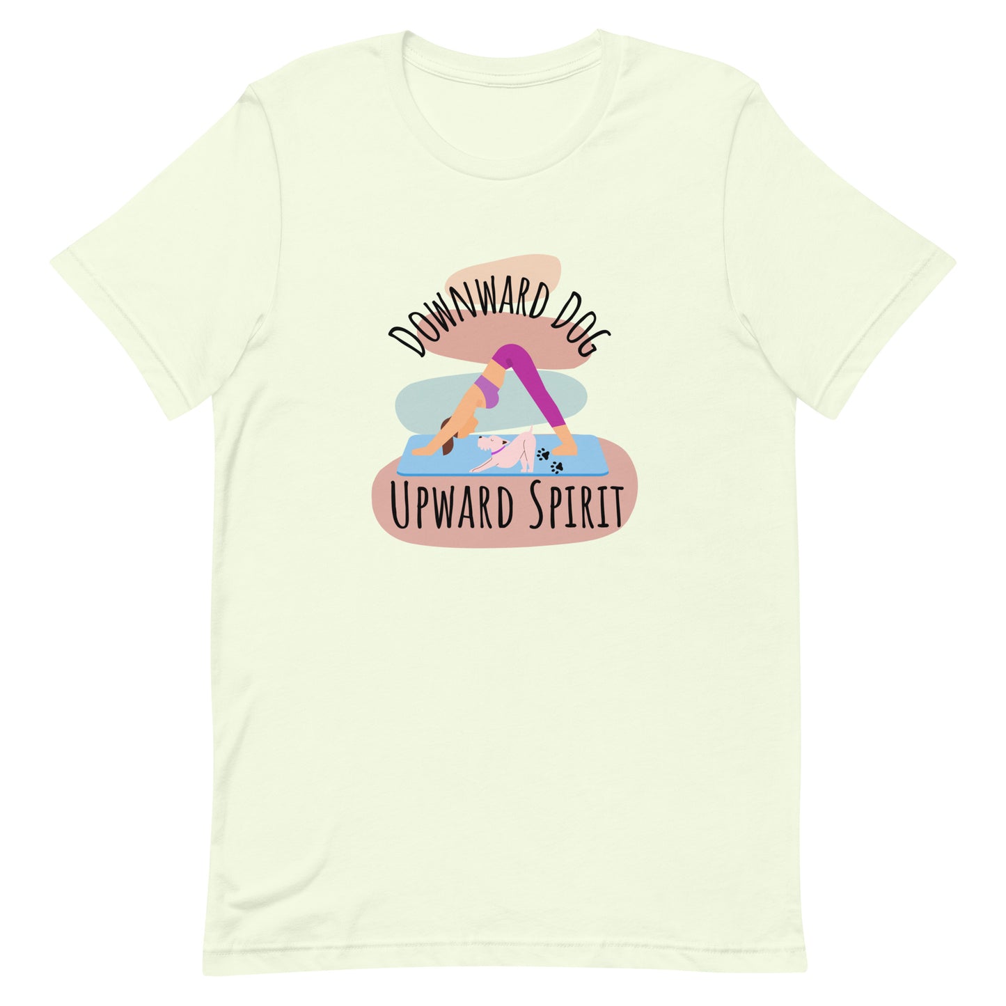 Citron yoga t-shirt with ‘Downward Dog, Upward Spirit’ quote