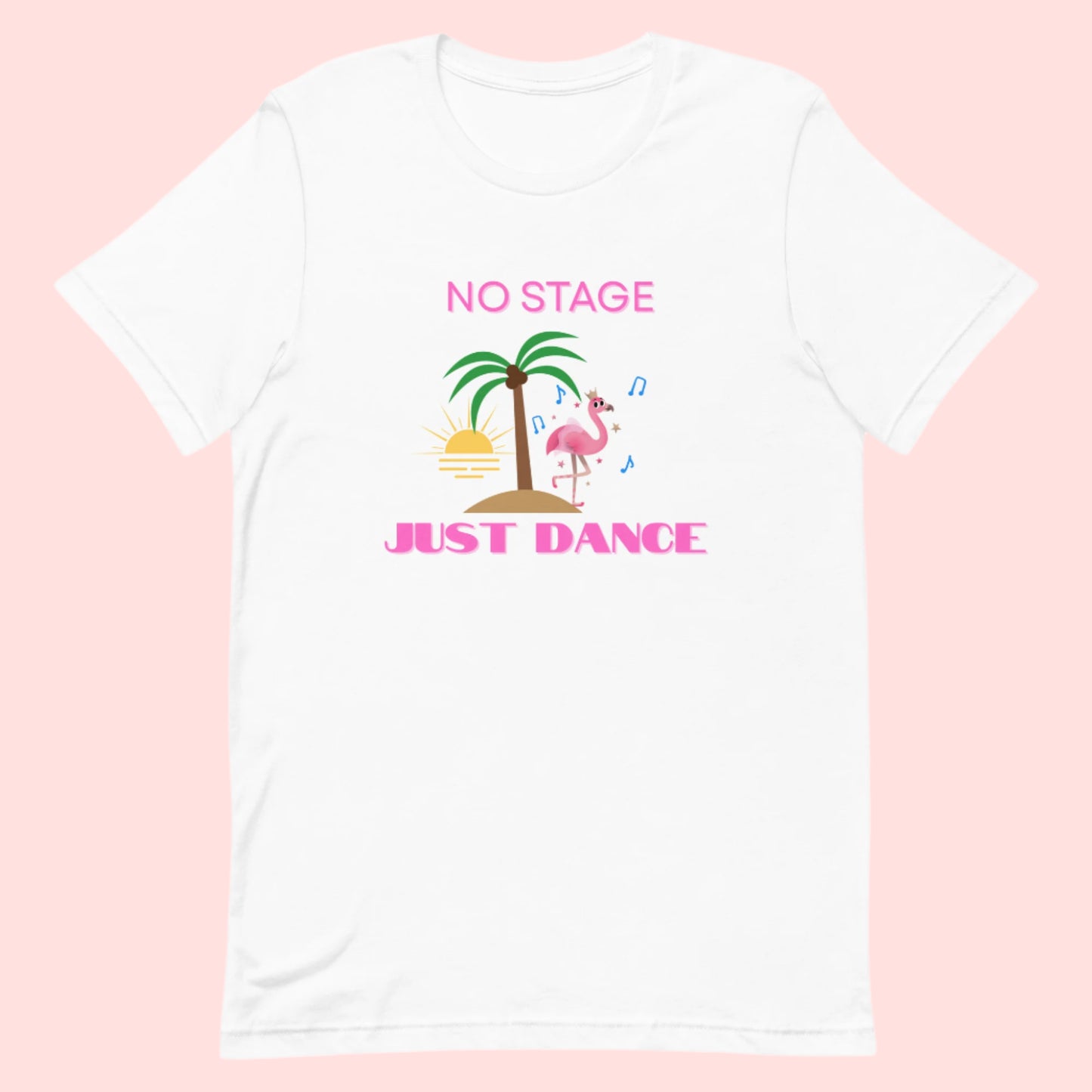 White unisex dance t-shirt with the phrase “I Don’t Need a Stage, Just a Dance Floor” in clean, expressive lettering. A bold and empowering design for dancers who bring the vibe anywhere they go.