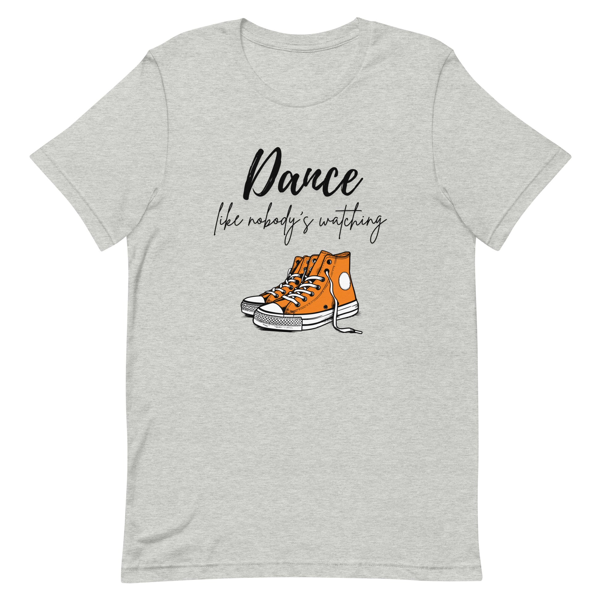 Athletic heather unisex dance t-shirt with the phrase “Dance Like Nobody’s Watching”. A carefree and uplifting design for those who dance freely and unapologetically.